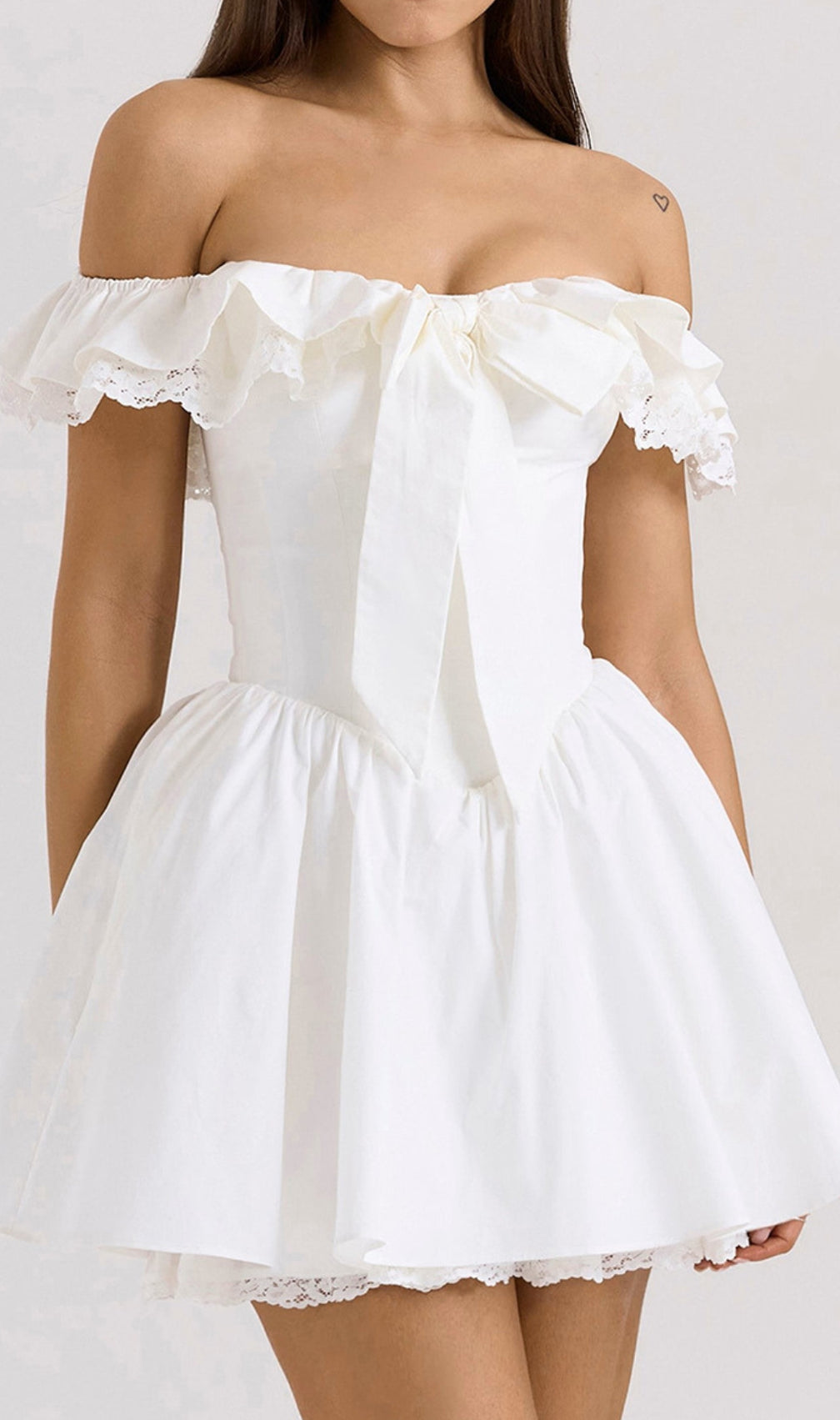 Devona White Off-Shoulder Bow Mini Dress