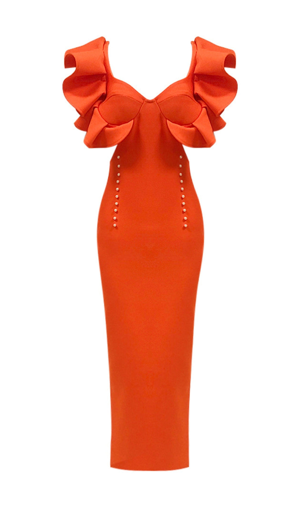Blanchard Orange Ruffle Sleeve Midi Dress