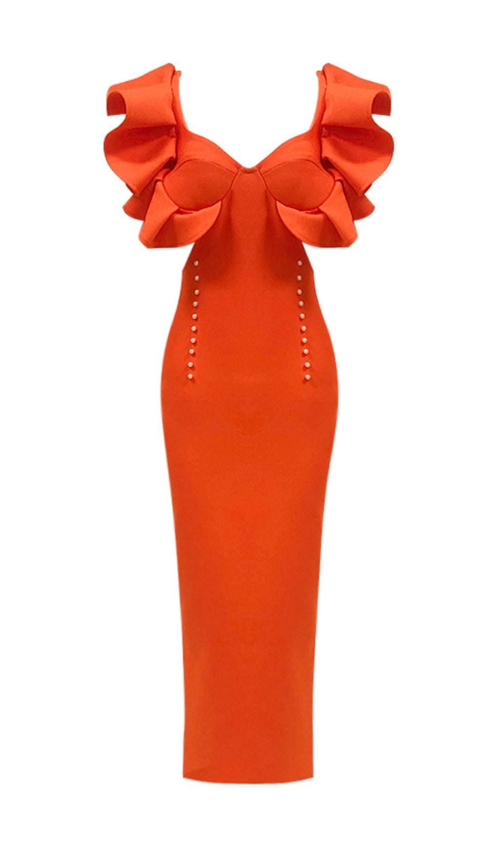 Blanchard Orange Ruffle Sleeve Midi Dress