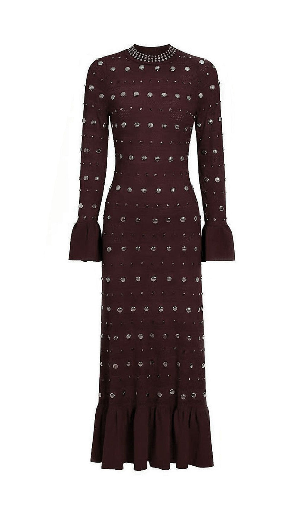 Jake Glamorous Embellished Studded Knit Midi Dress