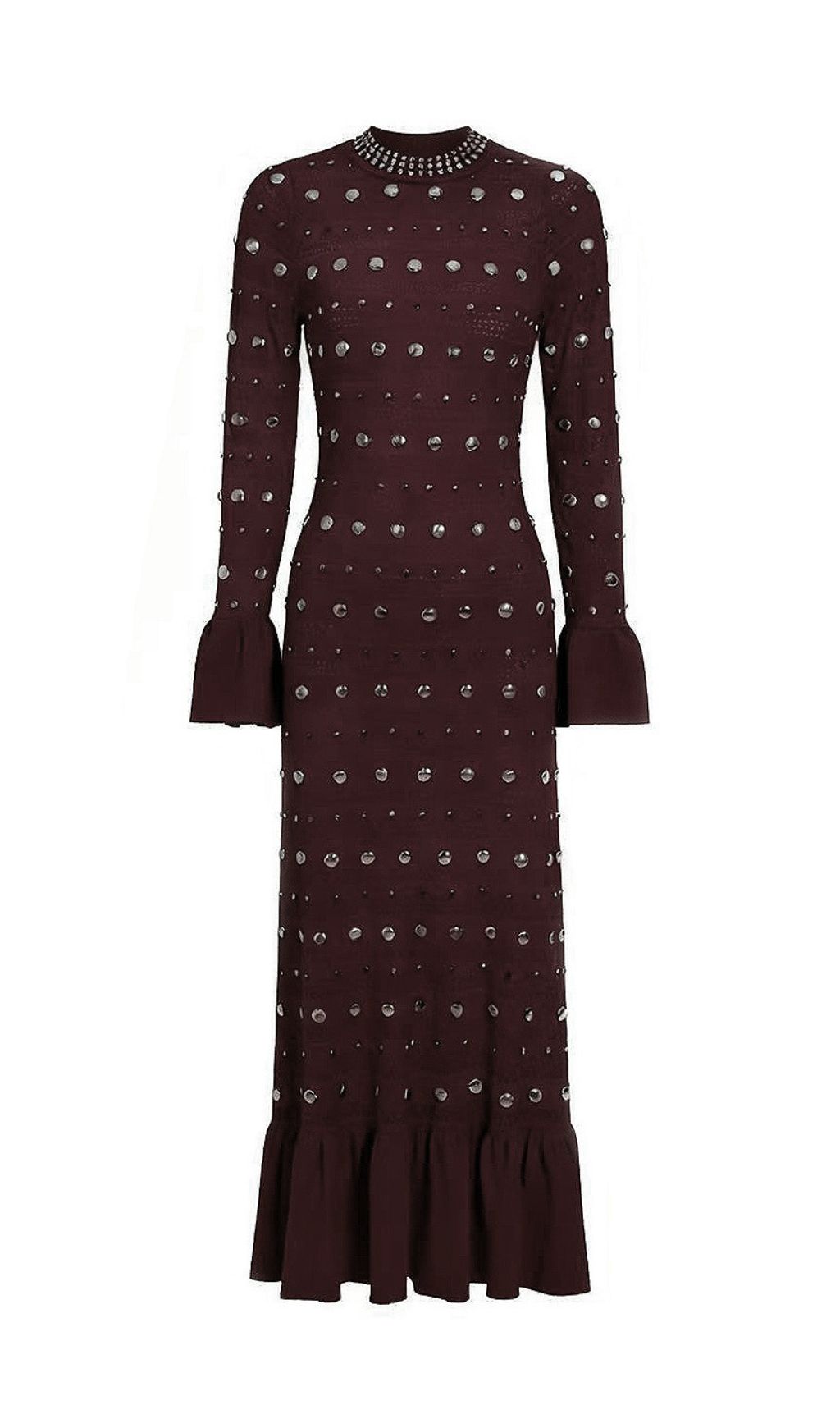 Jake Glamorous Embellished Studded Knit Midi Dress