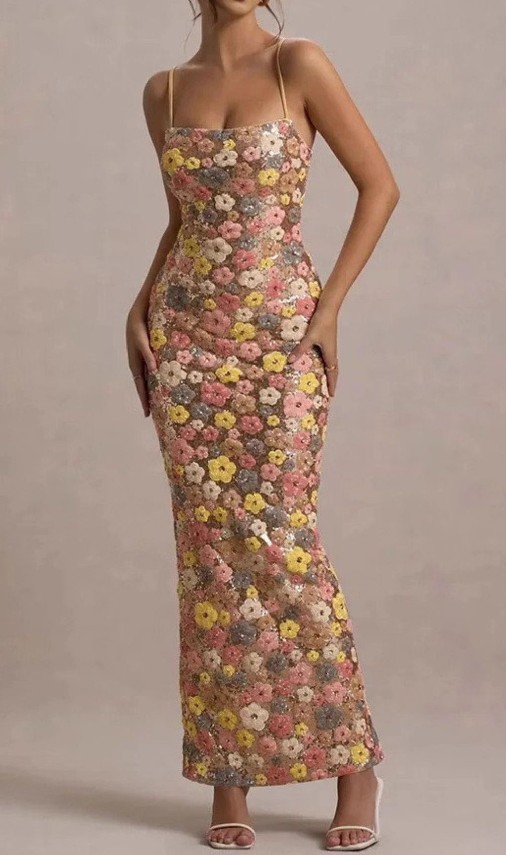 Gershon Strappy Flower Sequin Maxi Dress
