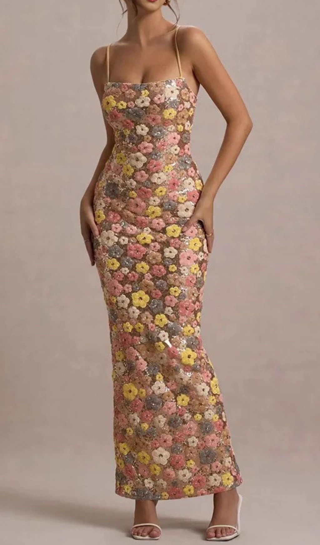 Gershon Strappy Flower Sequin Maxi Dress