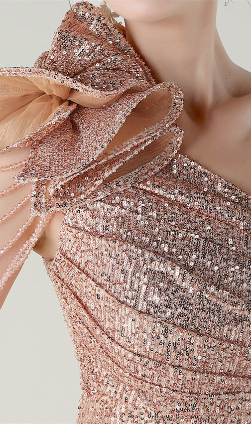 Ikia Dazzling One-Shoulder Sequin Maxi Gown with High Slit