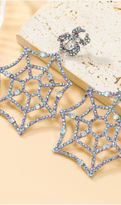 Dazzling Rhinestone Spiderweb & Spider Dangle Earrings for Women