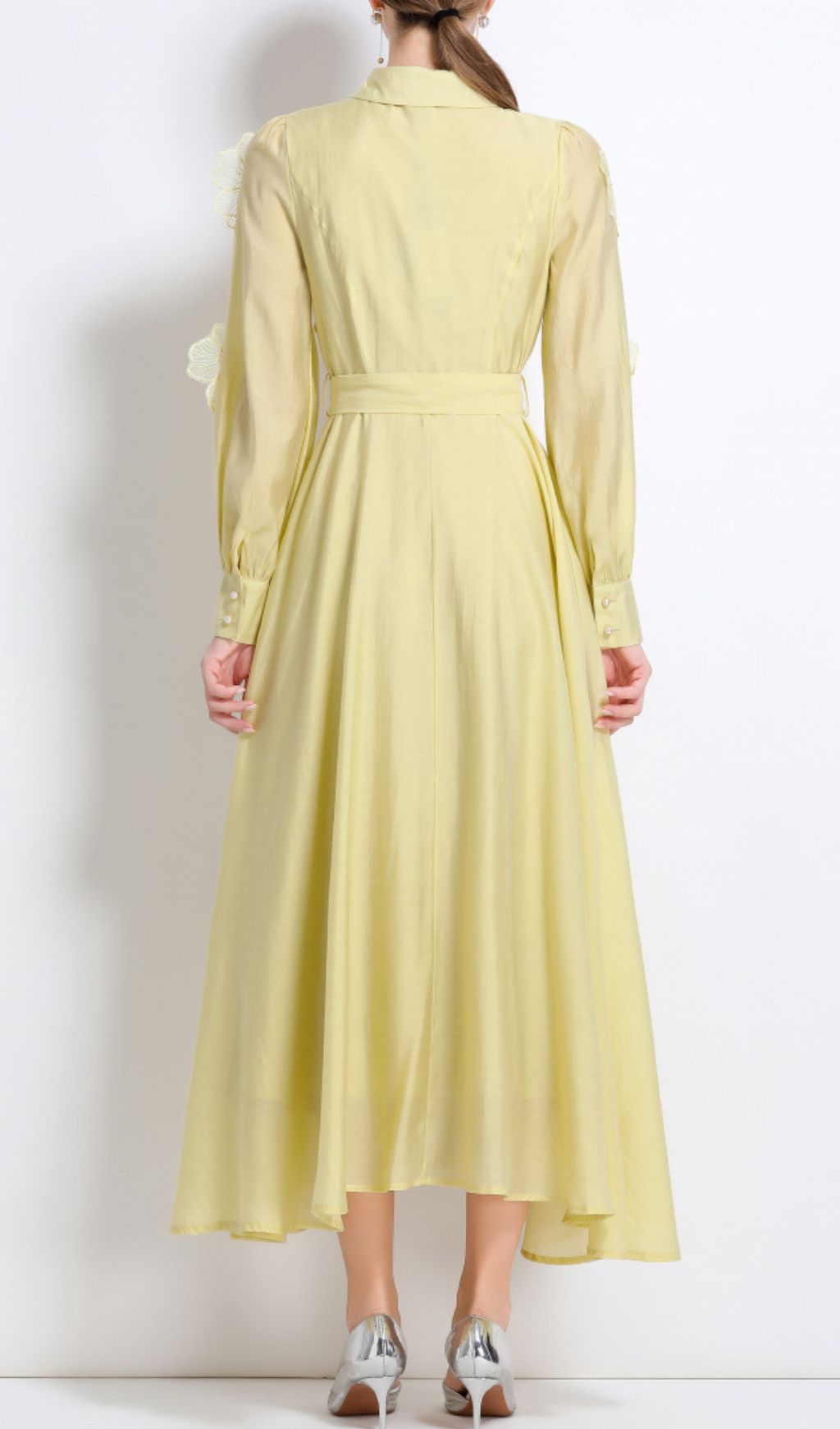 Holly Yellow Flower Long Sleeve Midi Dress