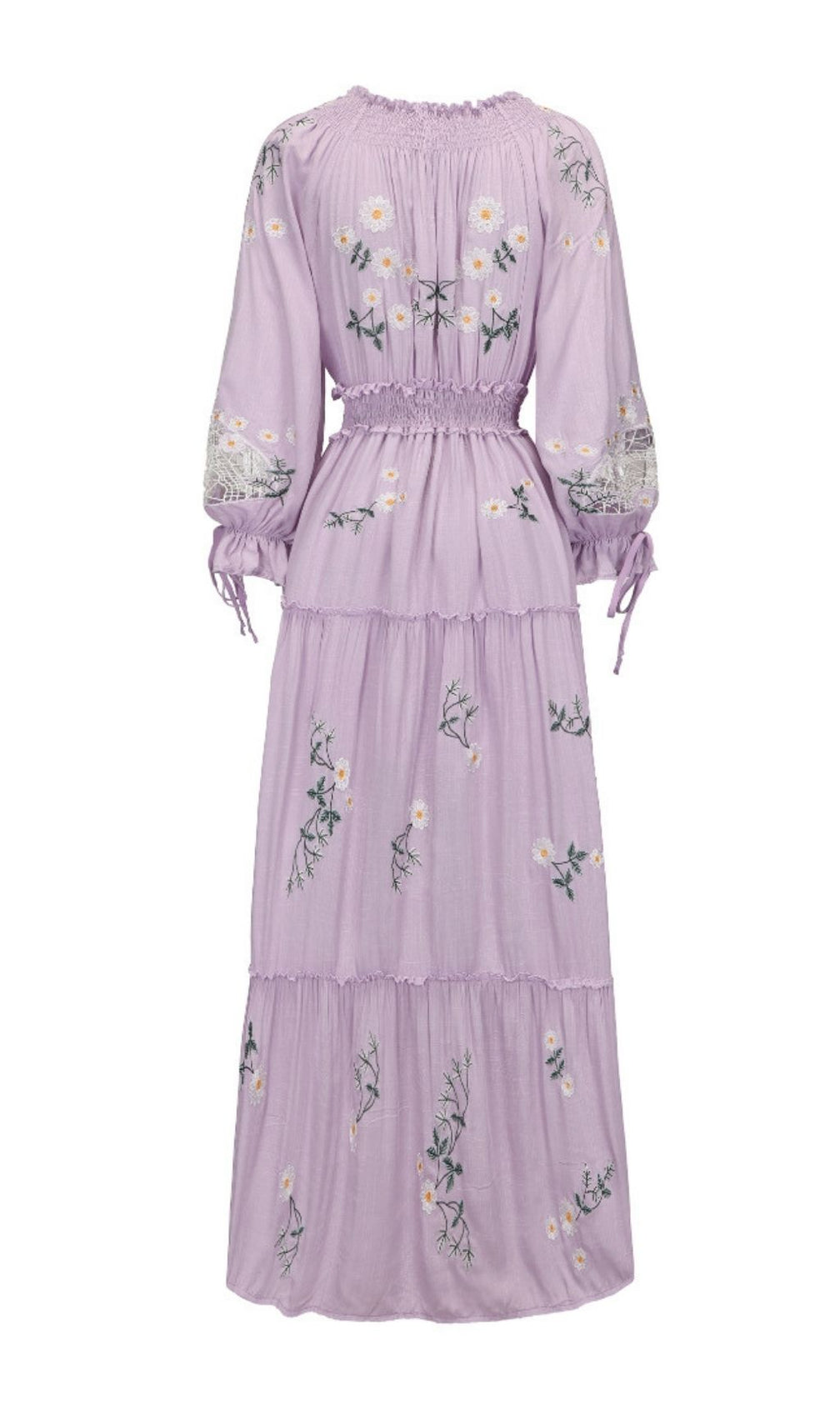 Kamalani Lavender Dreams Embroidered Maxi Dress | Bohemian Floral Tiered Gown