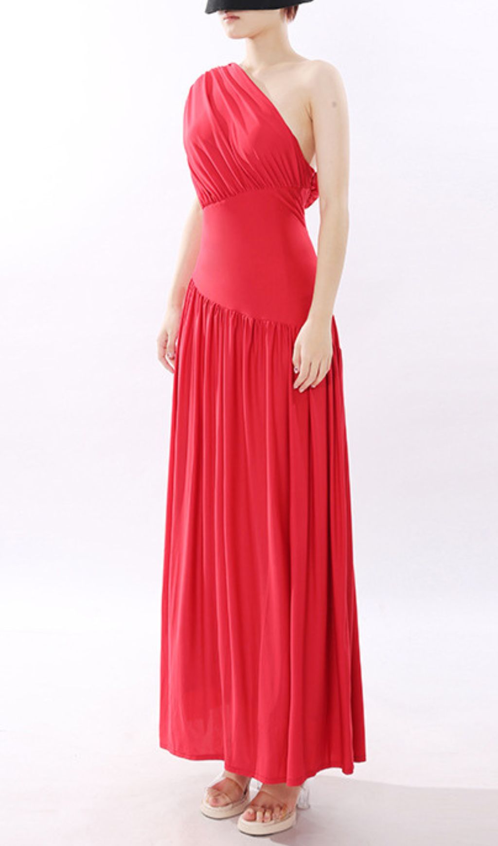 Jinte Scarlet Goddess One-Shoulder Maxi Gown - Elegant Formal Dress