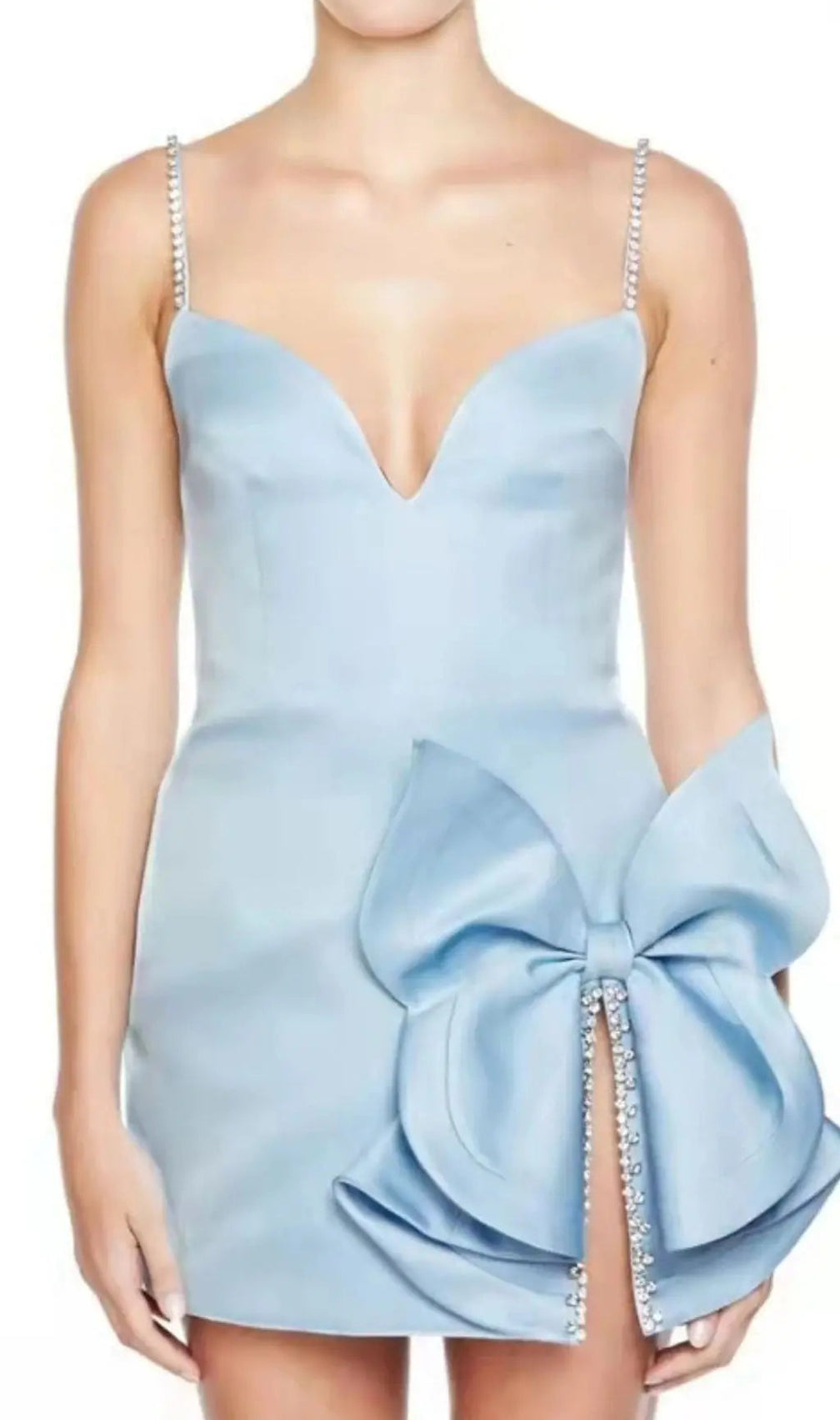 Baby Blue Crystal Bow Mini Dress