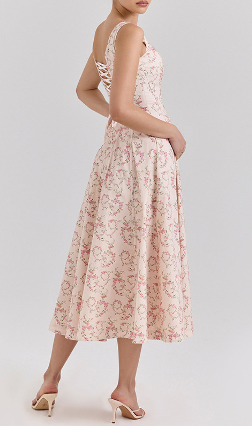 Erté Square Neck Floral Printed Midi Dress