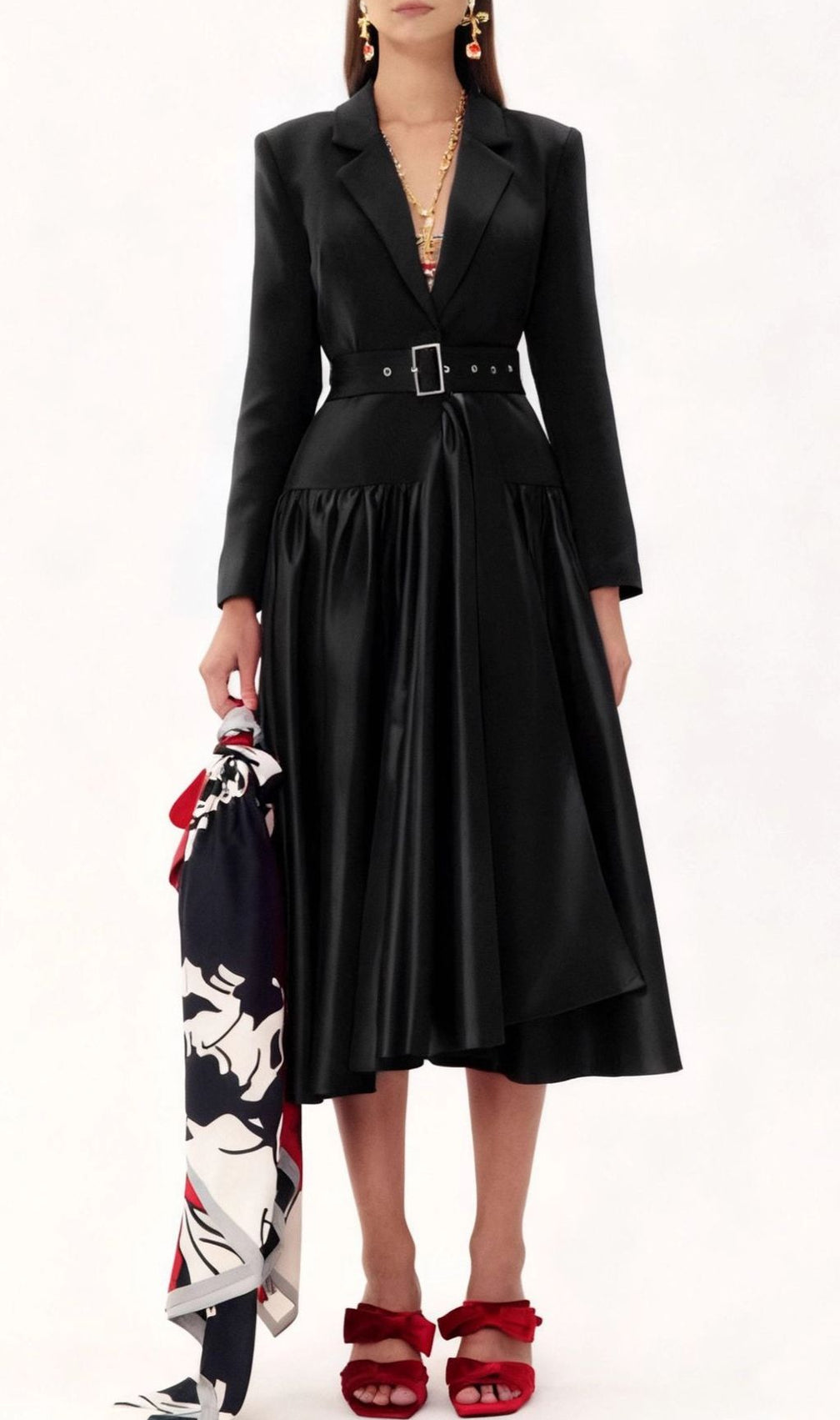 Imogen Red Long Sleeve Belted Blazer Dress - Power & Elegance