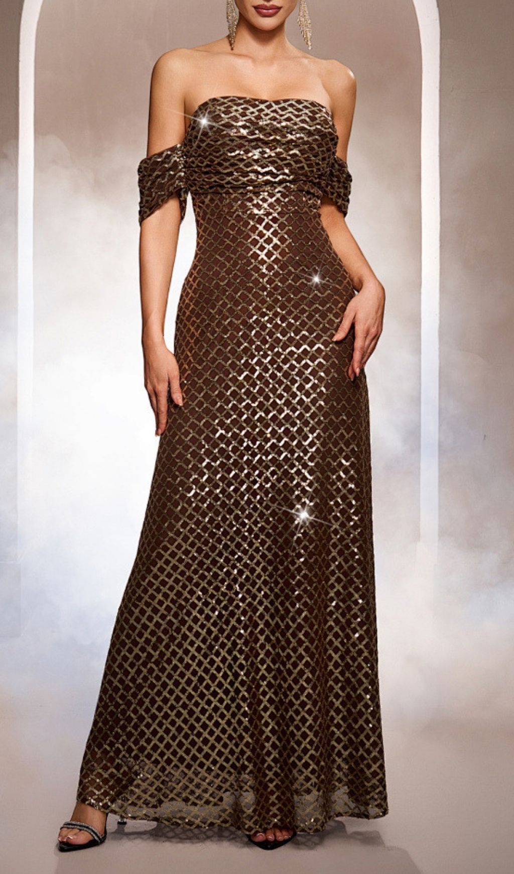 Katiana Glamorous Off-Shoulder Sequin Maxi Dress - Elegant Evening & Gala Gown