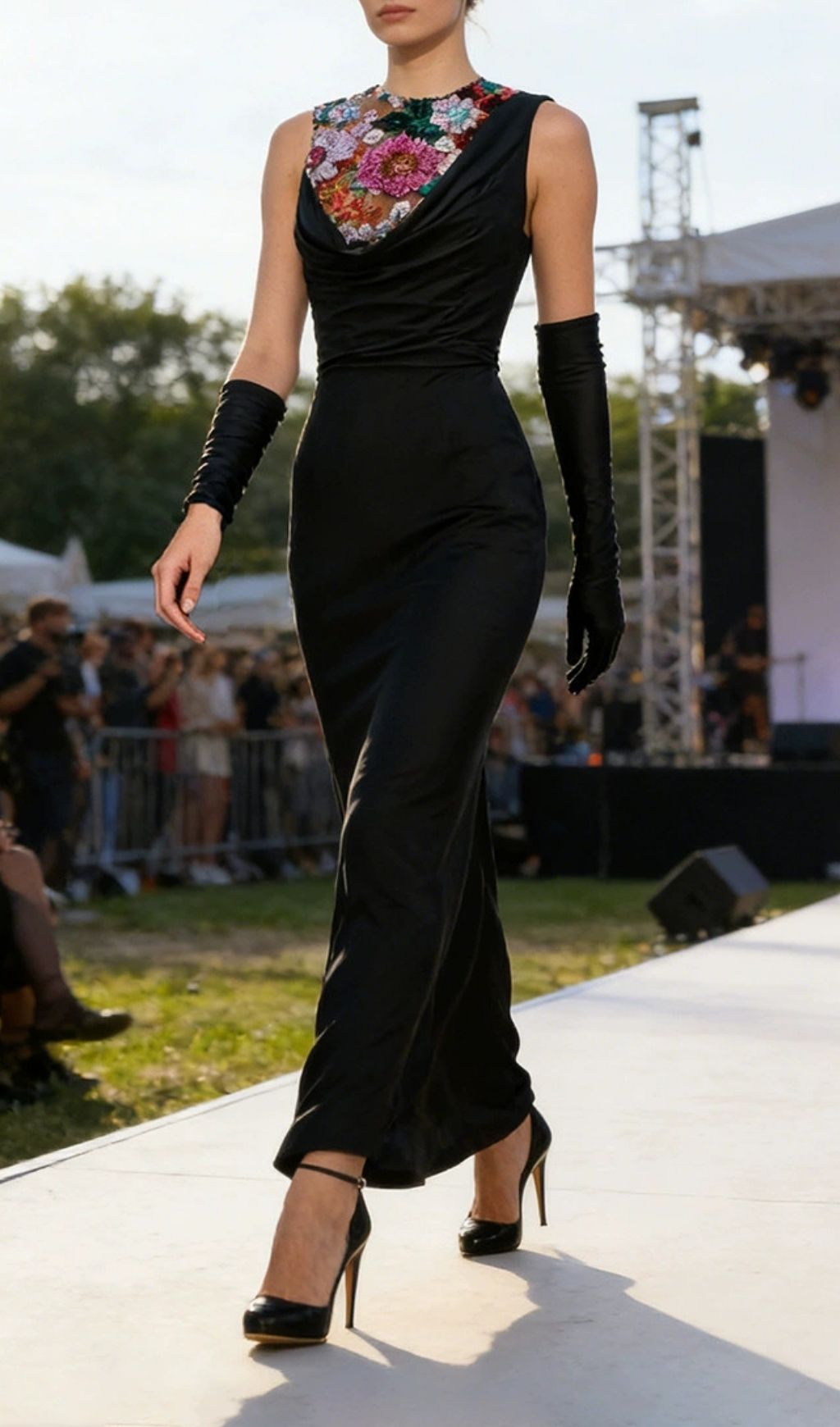 Keziah Midnight Bloom Black Maxi Dress - Elegant Floral Evening Gown