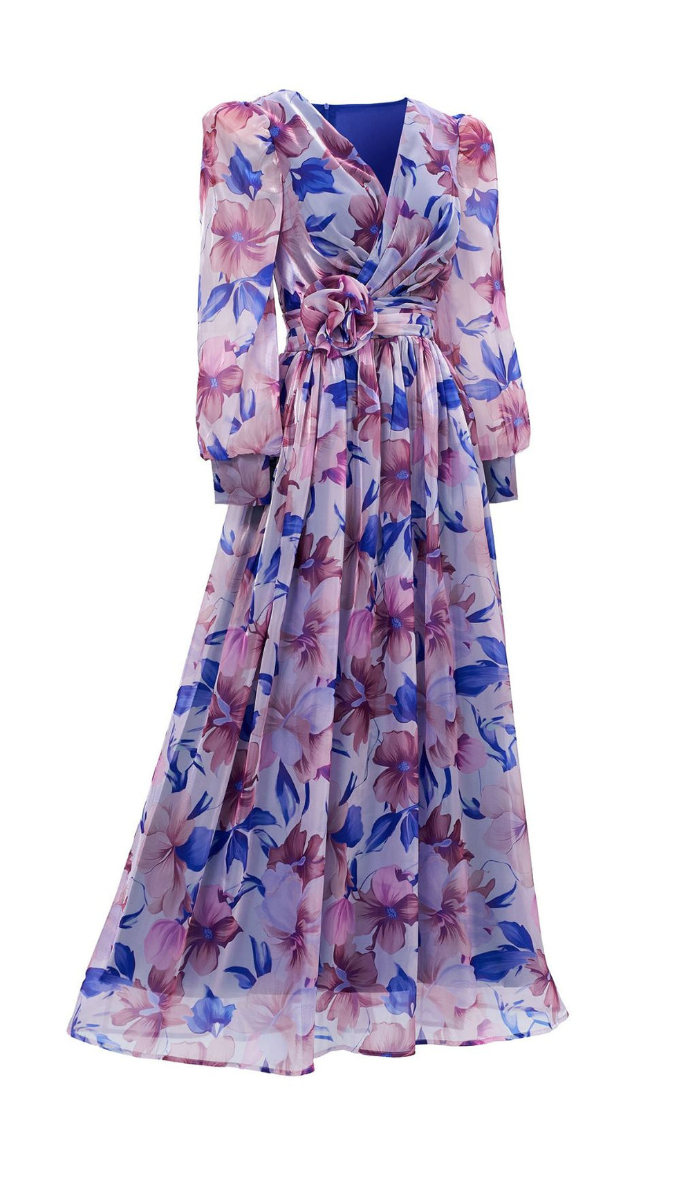 Ferial Blue Floral Printed Long Sleeve Maxi Dress