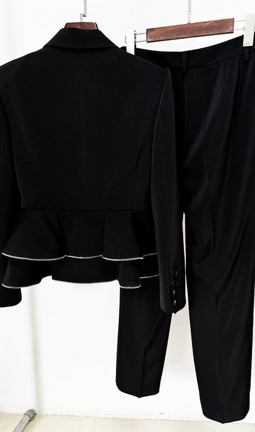 Brigitte Black Ruffle Jacket & Pants