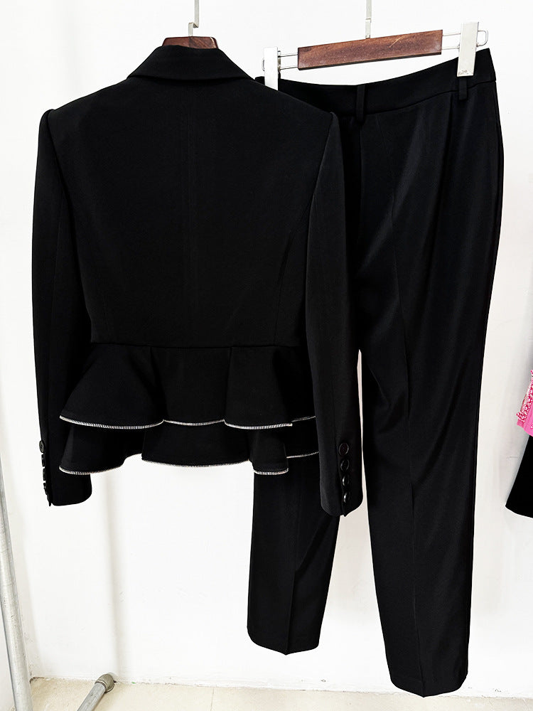 Brigitte Black Ruffle Jacket & Pants