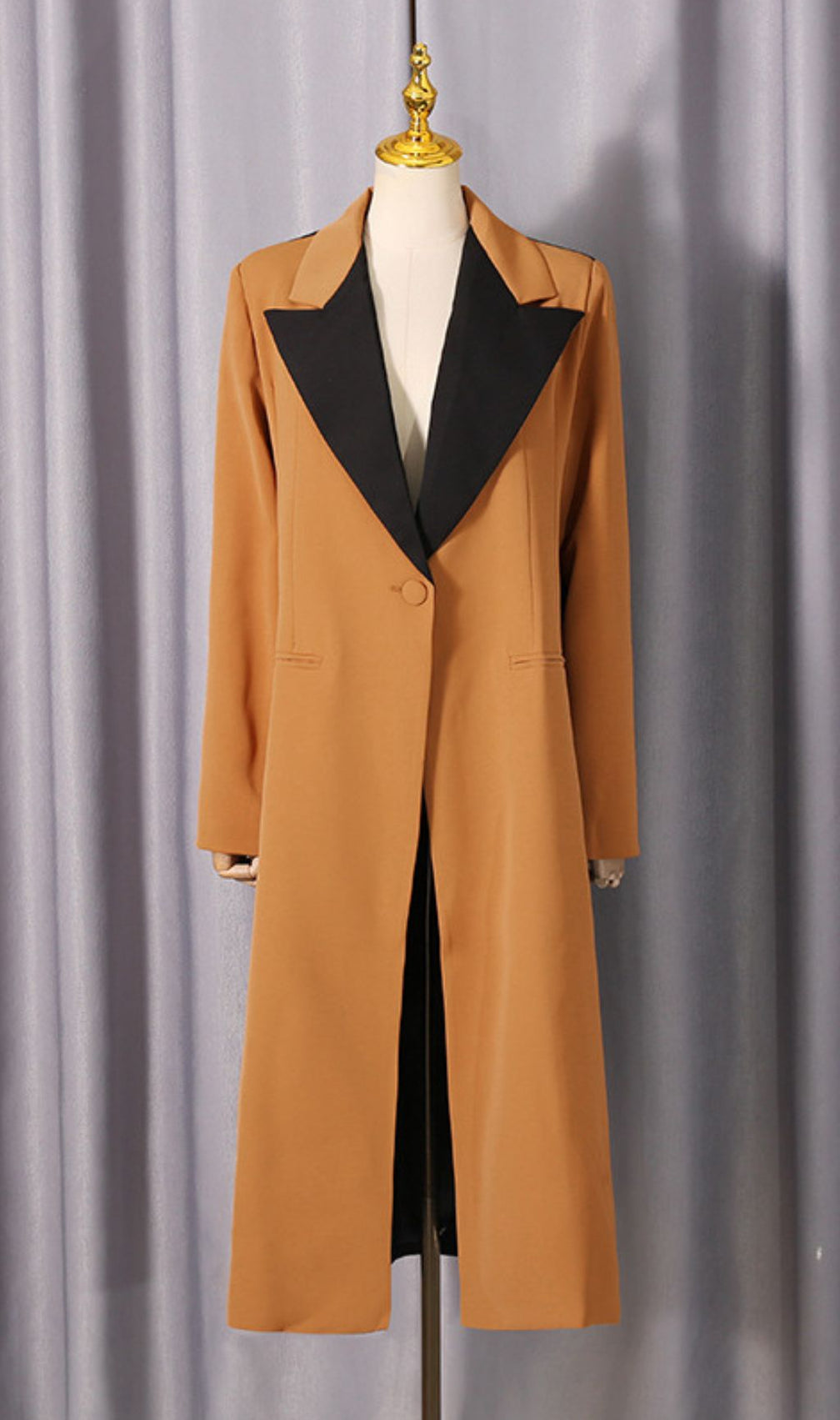 Janette Power Chic Longline Blazer Coat - Tailored Camel & Black