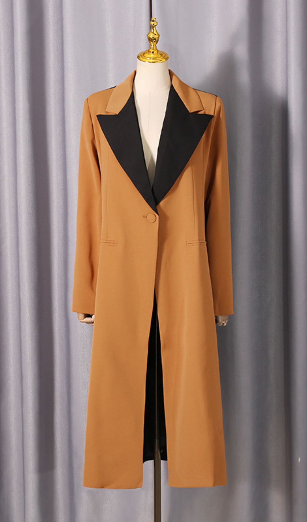 Janette Power Chic Longline Blazer Coat - Tailored Camel & Black
