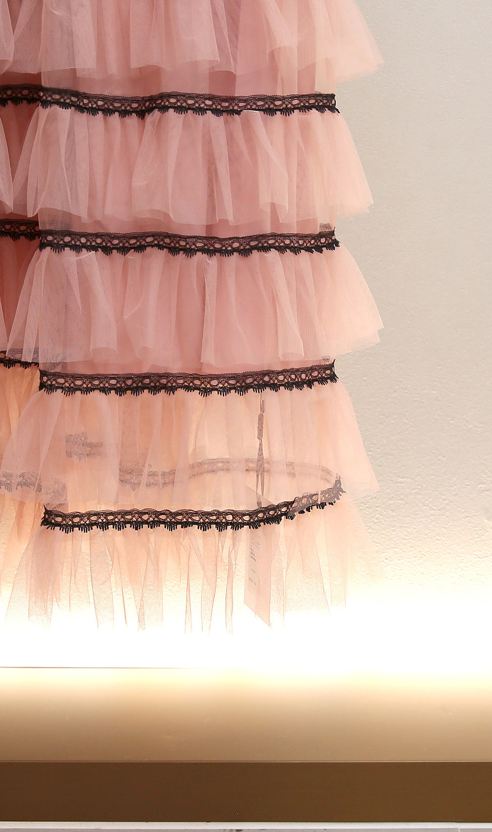 Humita Enchanting Black Lace & Blush Tiered Tulle Maxi Dress