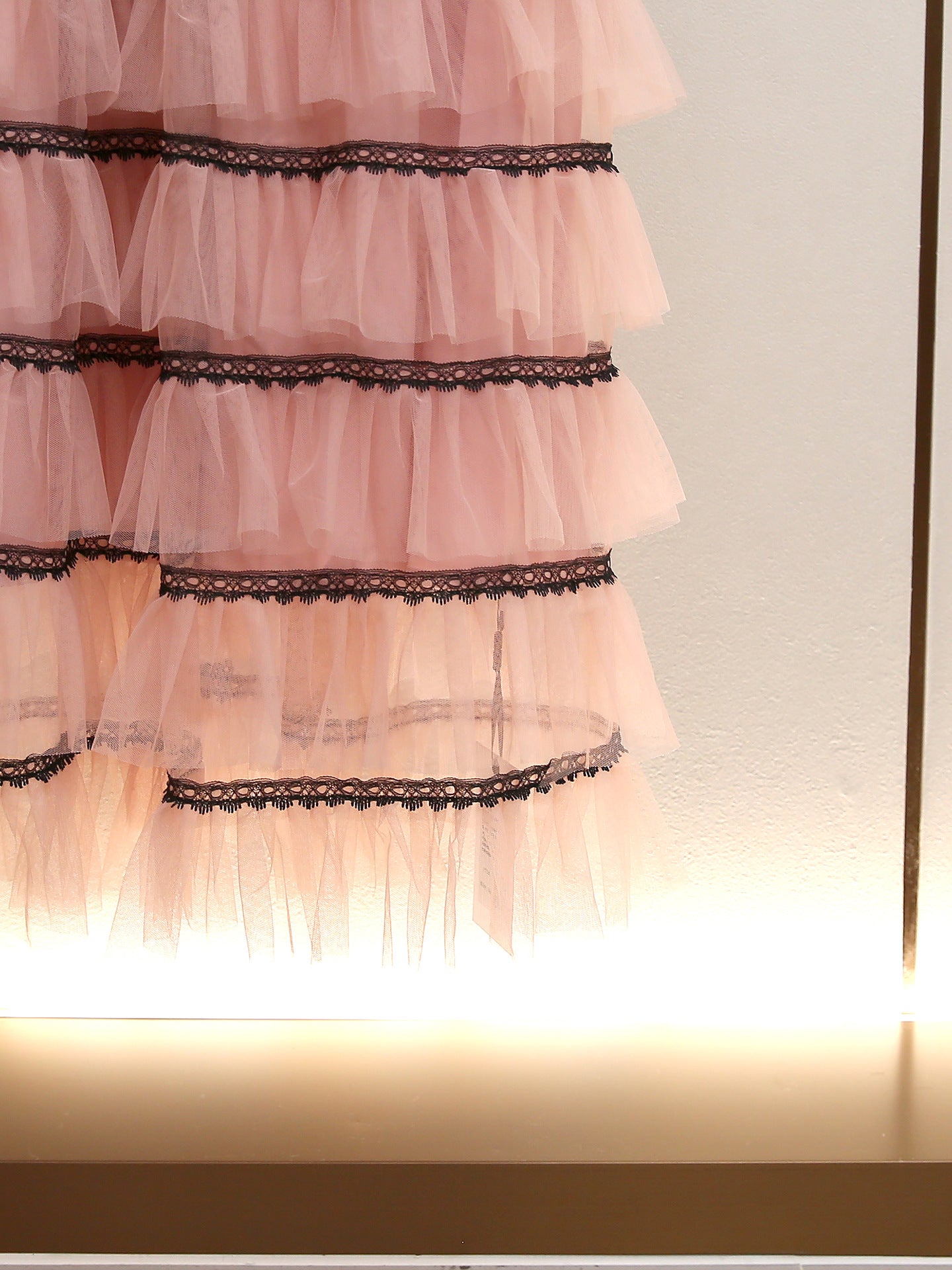 Humita Enchanting Black Lace & Blush Tiered Tulle Maxi Dress