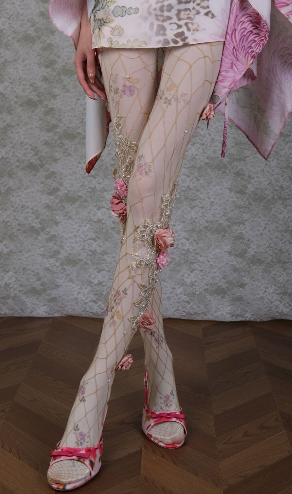 Enchanting 3D Floral & Pearl Layering Tights Set for Women
