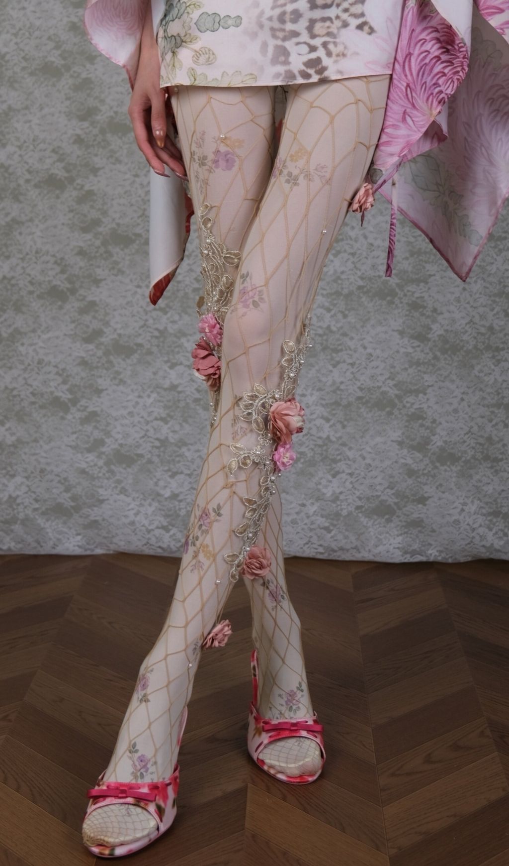 Enchanting 3D Floral & Pearl Layering Tights Set for Women