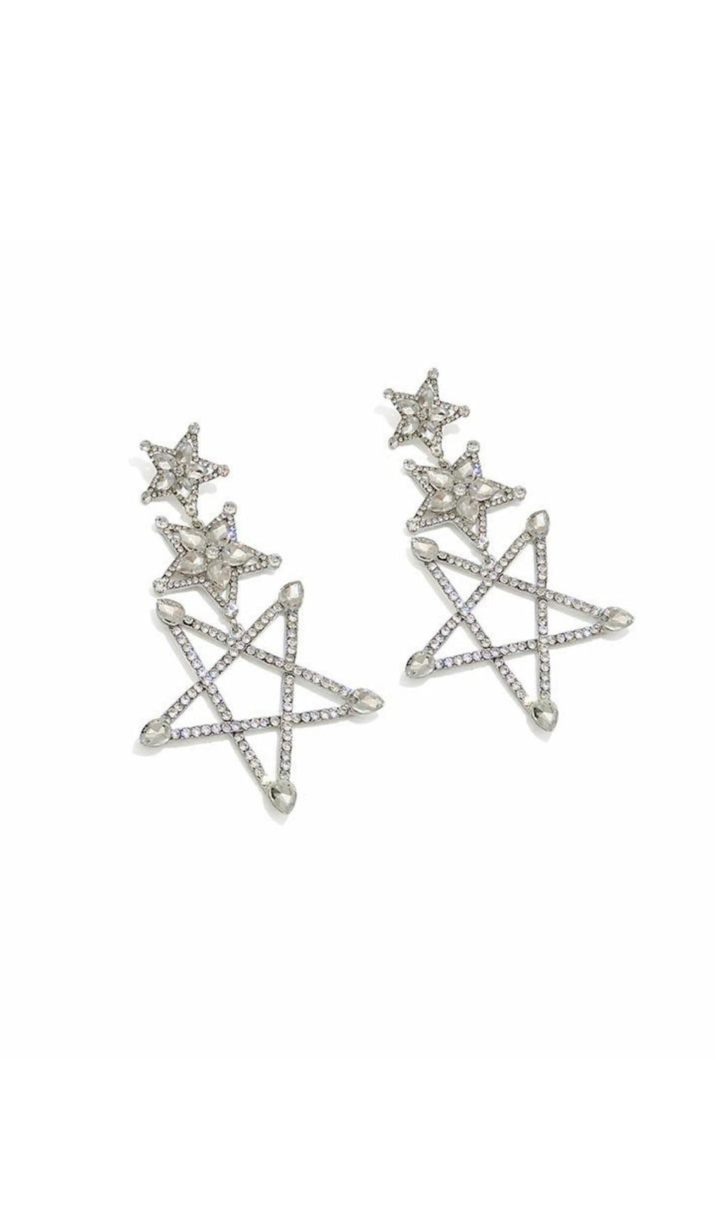 Artan Silver Pentagram Rhinestone Earrings