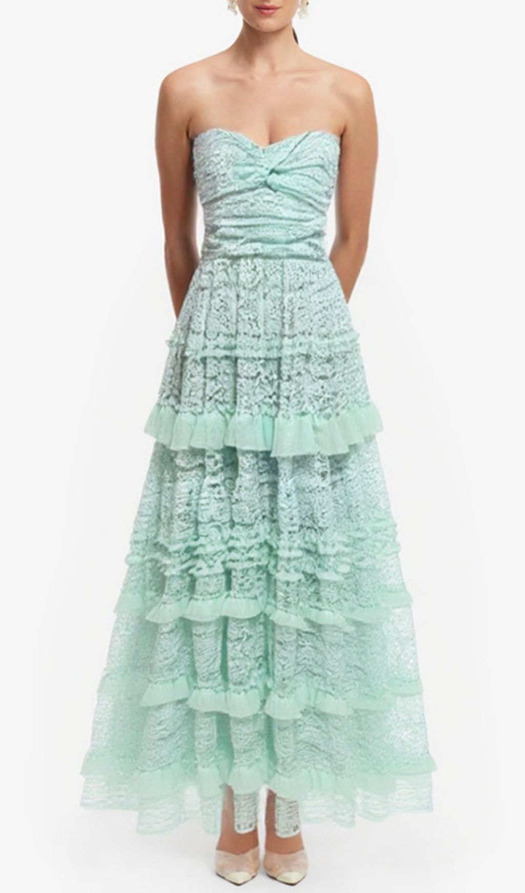 Glora Strapless Lace Layered Maxi Dress