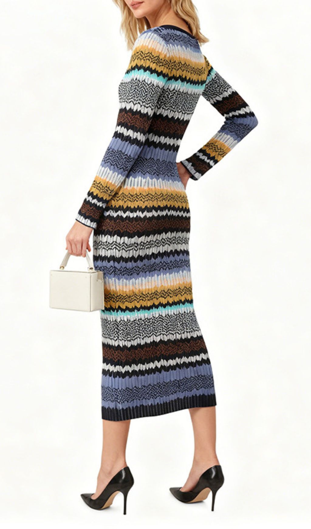 Juliette Vibrant Wavy Stripe Knit Long Sleeve Midi Dress