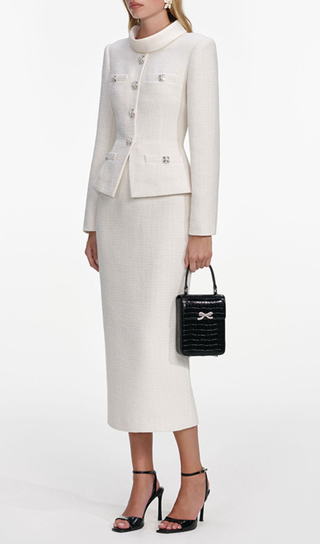 Jurnee Timeless White Tweed Skirt Suit Set | Peplum Jacket & Pencil Skirt