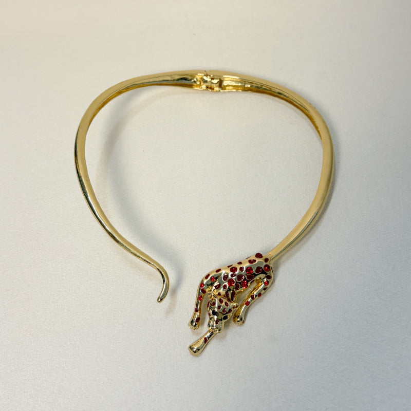 Katharina Fierce Leopard Statement Choker Necklace with Red Gemstones