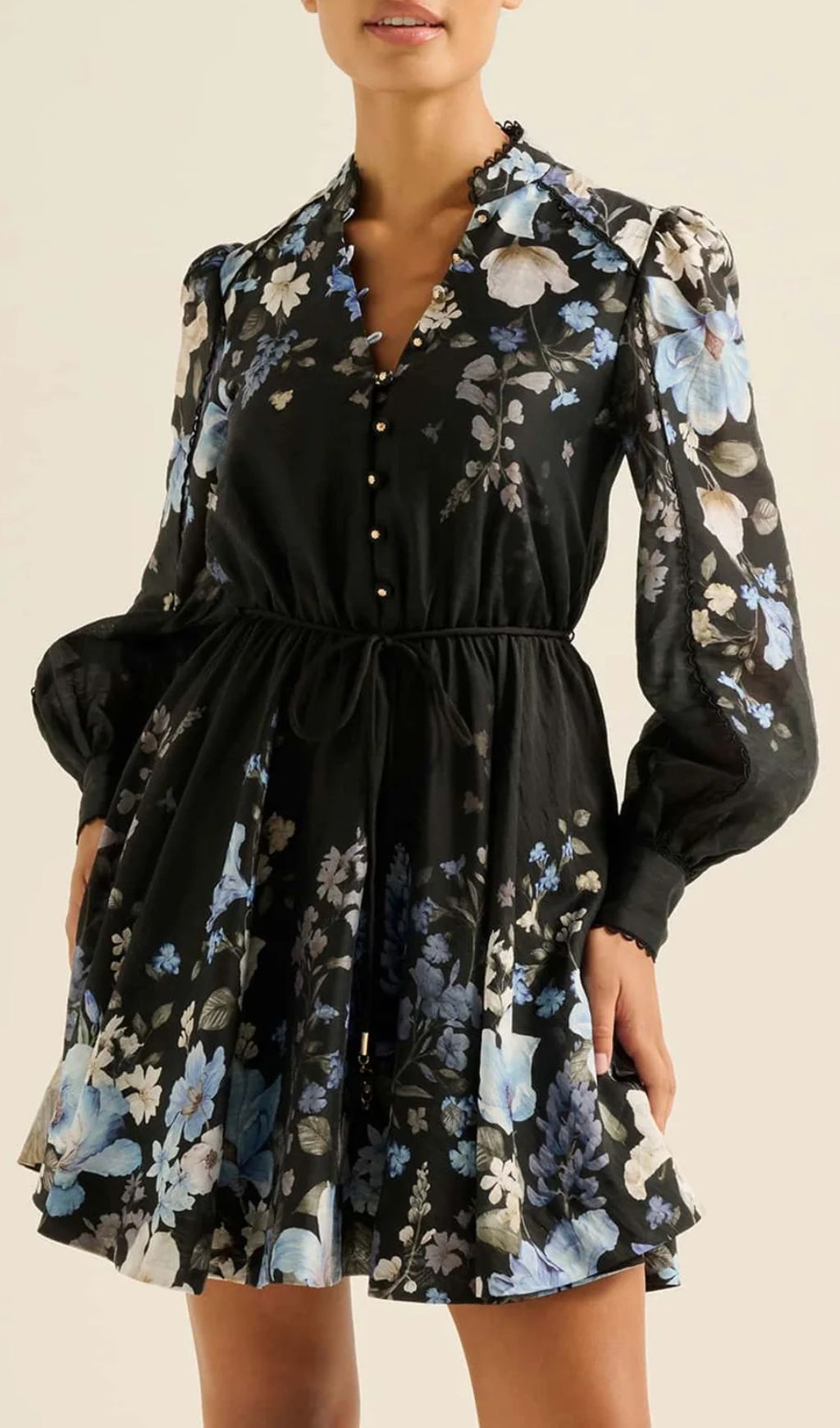 Gayatri Flower Printed Long Sleeve Mini Dress