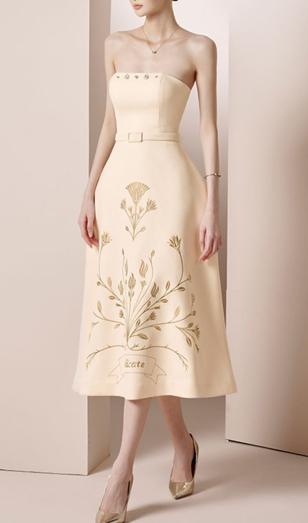 Aleah Strapless Belt Midi Dress