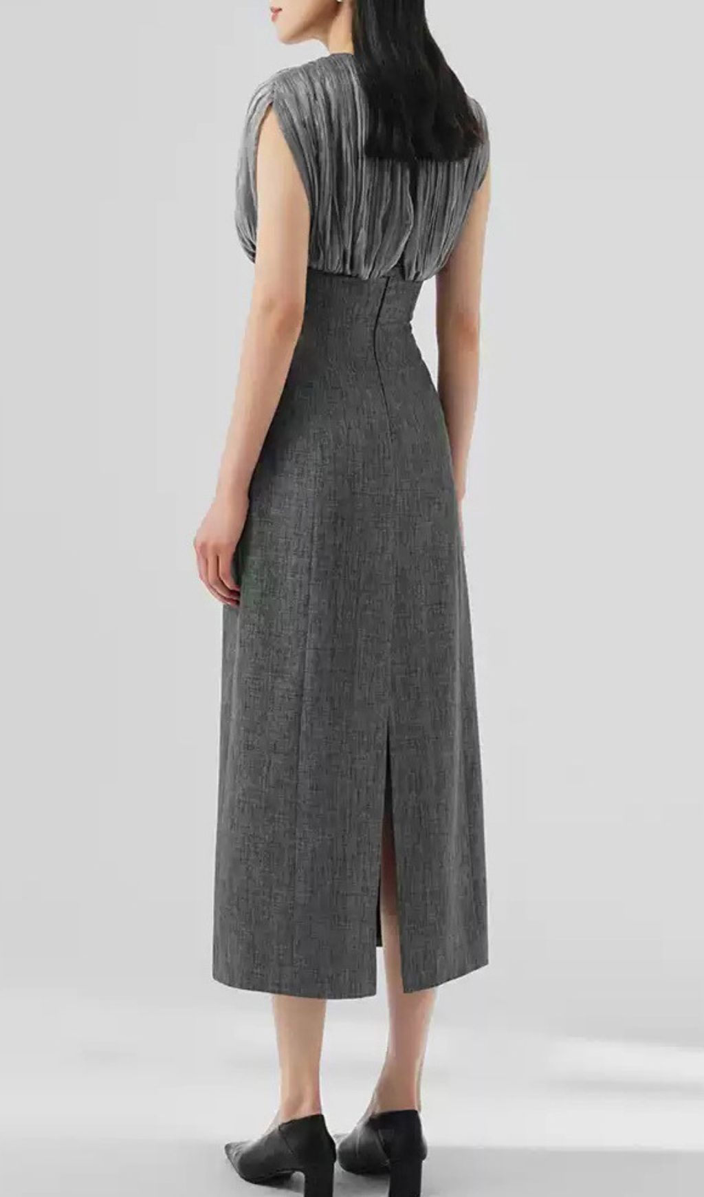 Galina Grey V-Neck Midi Dress