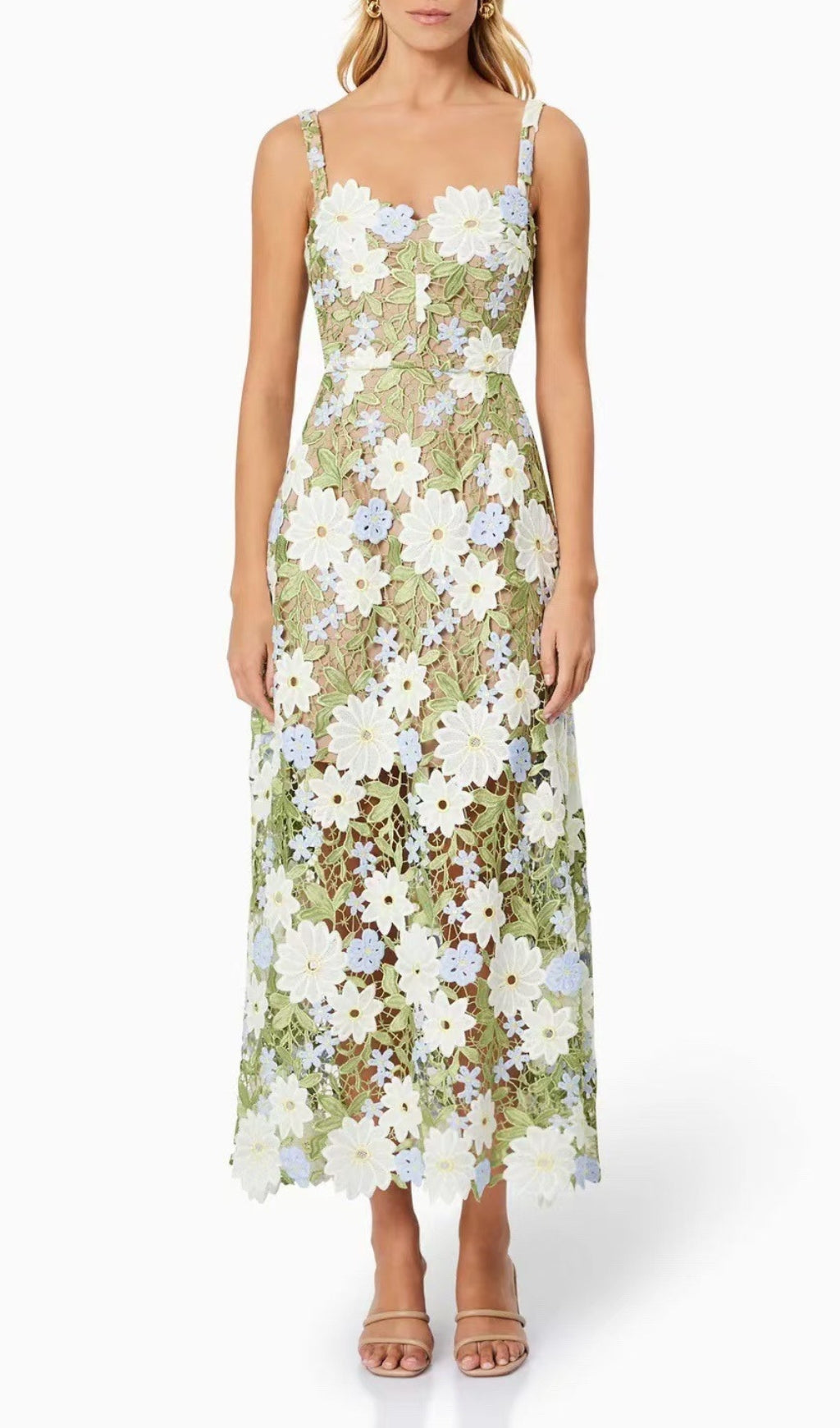 Diablo Green Strappy Flower Maxi Dress