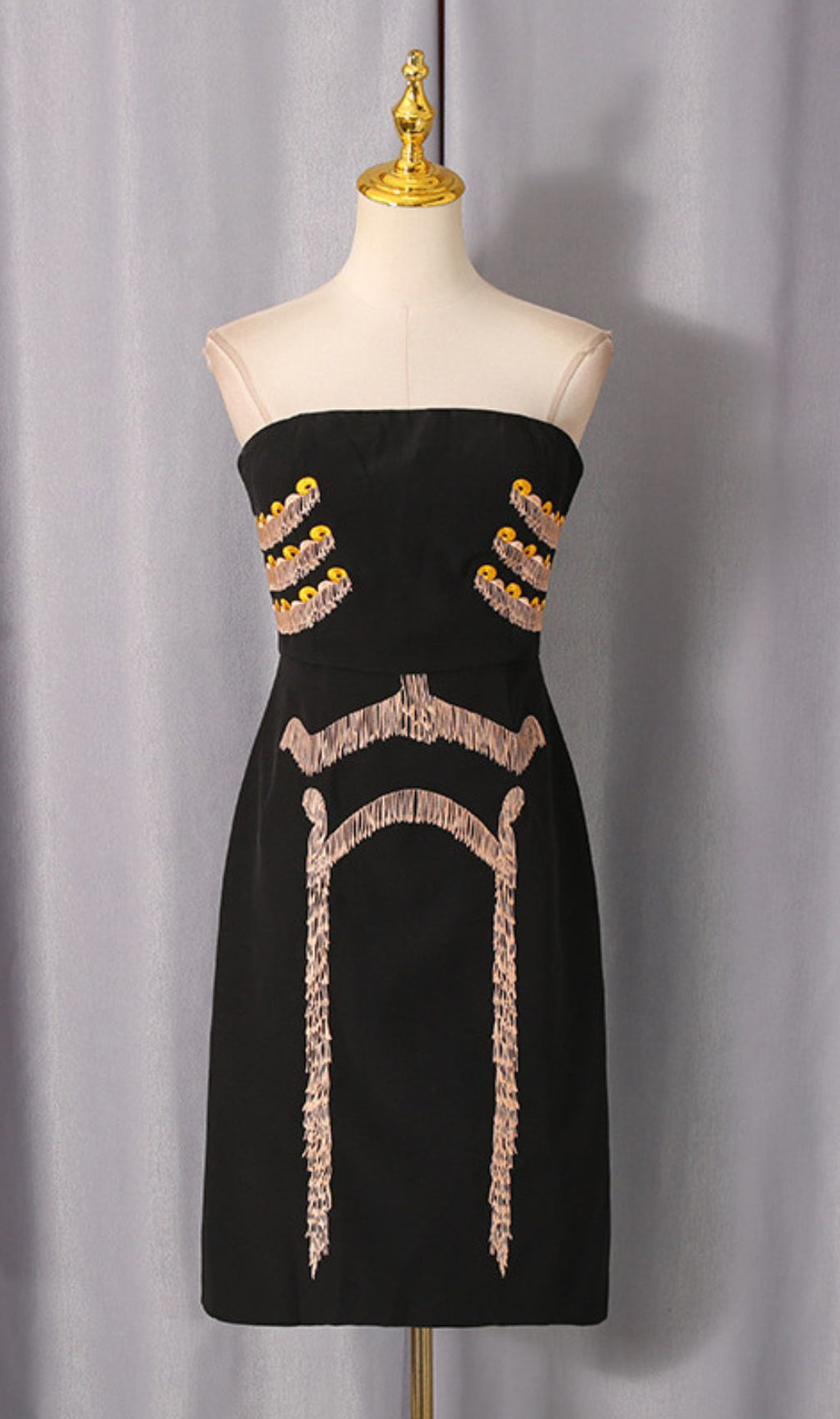 Julissa Black Strapless Tassel Mini Dress | Chic Fringe Bodycon Party Style