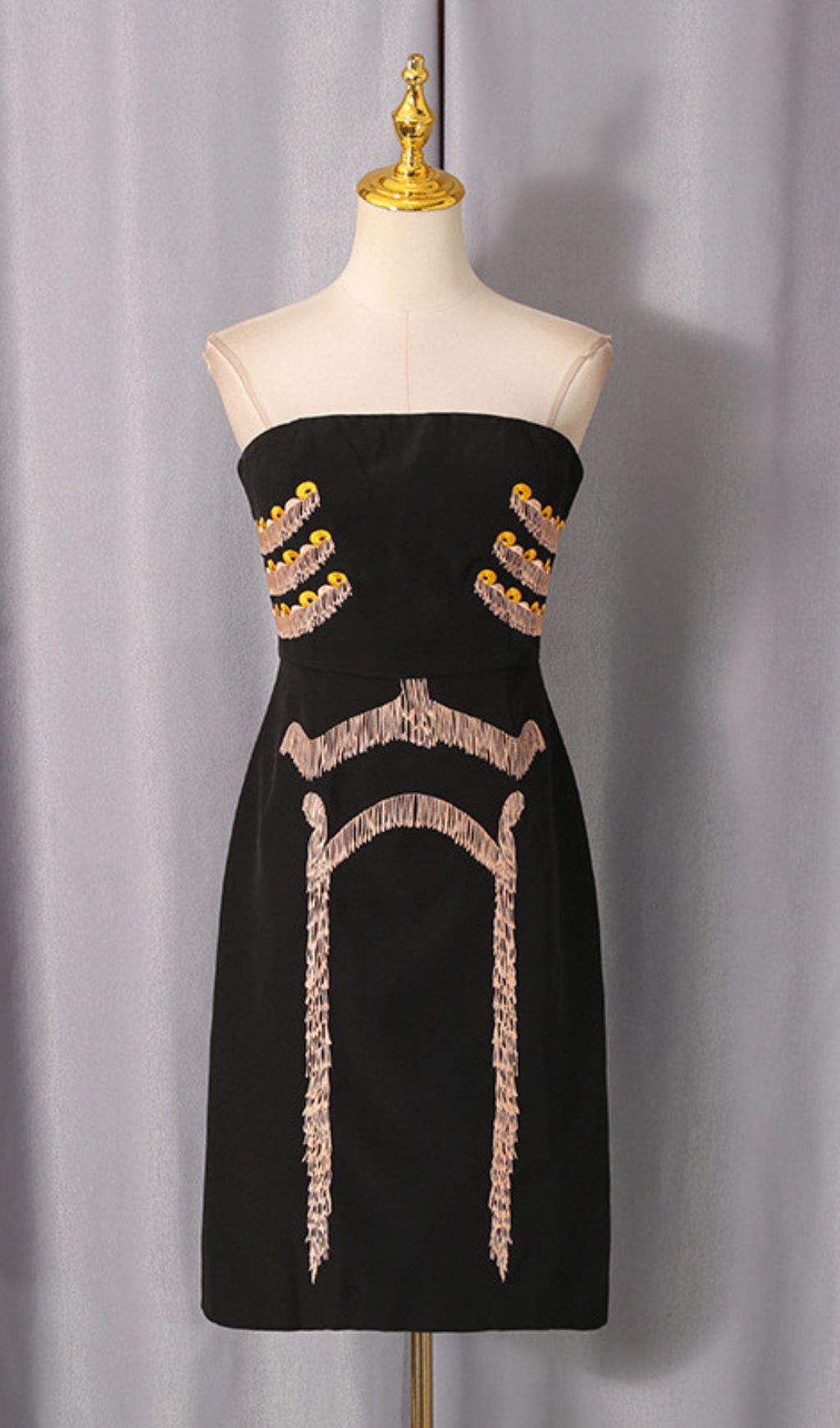 Julissa Black Strapless Tassel Mini Dress | Chic Fringe Bodycon Party Style