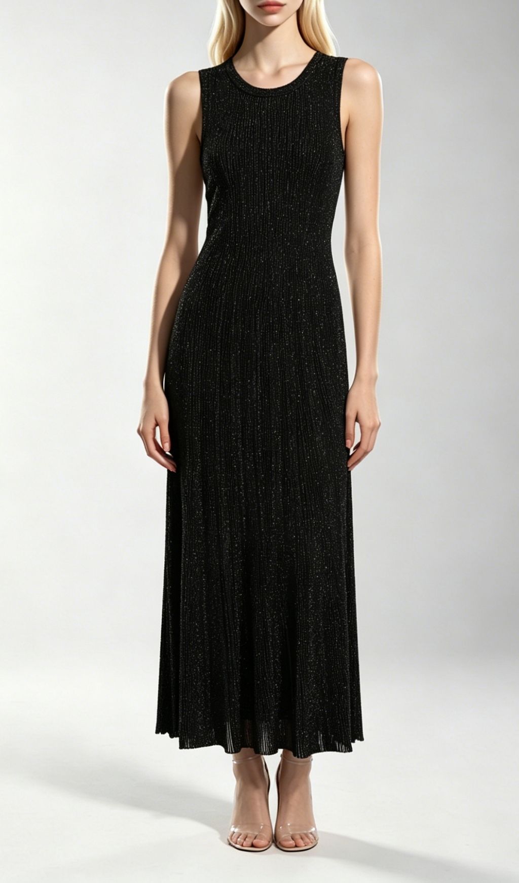 Kiandra Shimmering Black Knit Maxi Dress - Effortless Glamour & Comfort