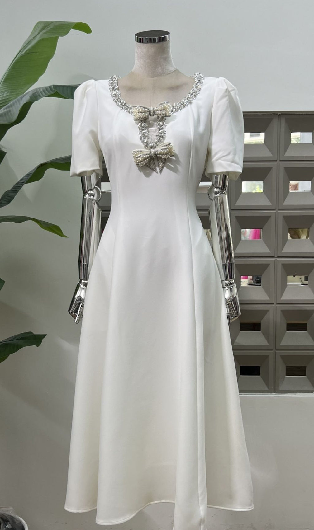 Faizah Bow Diamond Beaded Midi Dress