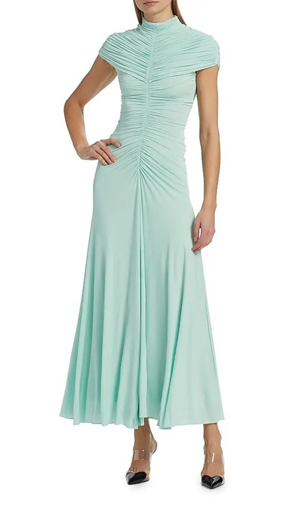 Heinz Green Ruched Maxi Dress