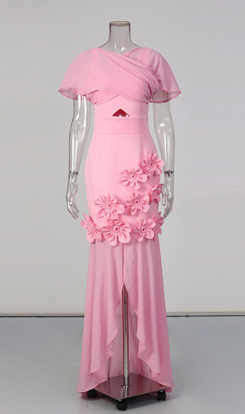 Elegant Jaelyn Pink Maxi Gown | 3D Floral Appliques & High Slit