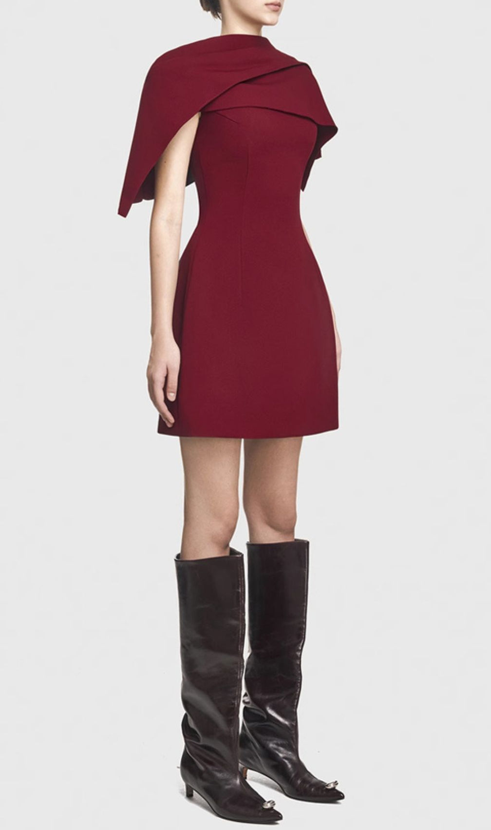 Gainell Wine Irregular Shoulder Mini Dress