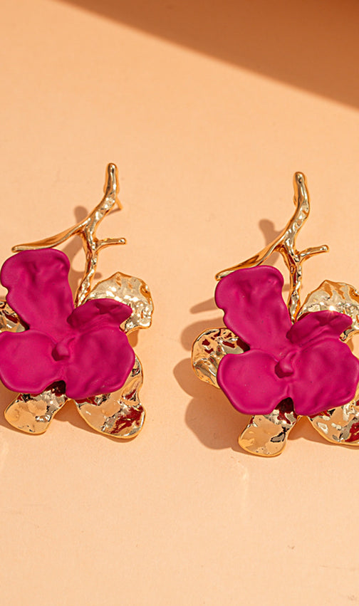 Jordynn Vibrant Fuchsia Bloom & Gold Dangle Earrings