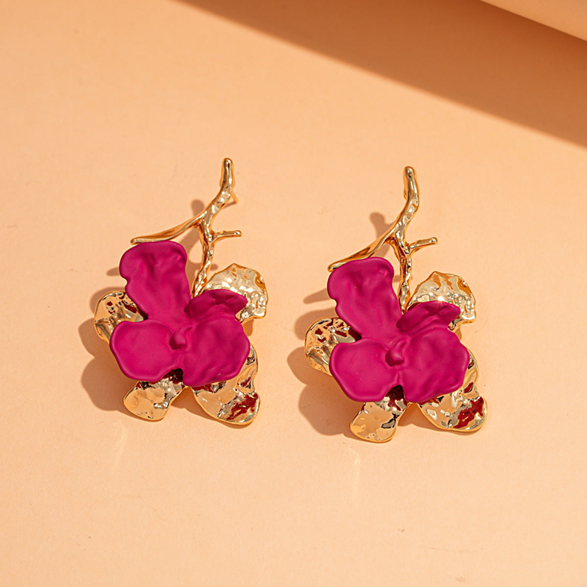 Jordynn Vibrant Fuchsia Bloom & Gold Dangle Earrings