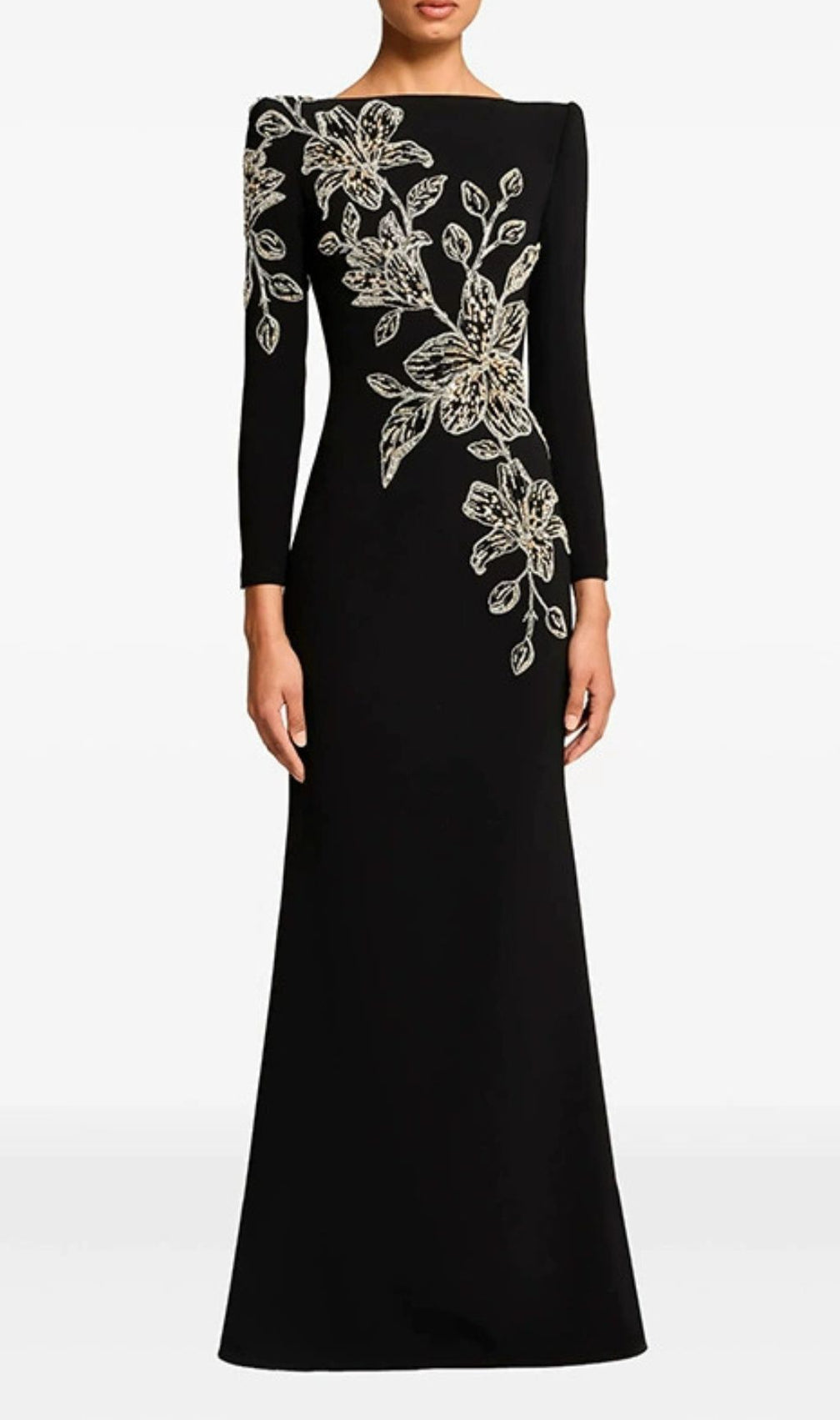 Jessica Luxury Floral Embellished Black Gown | Elegant Women's Formal Evening Dress