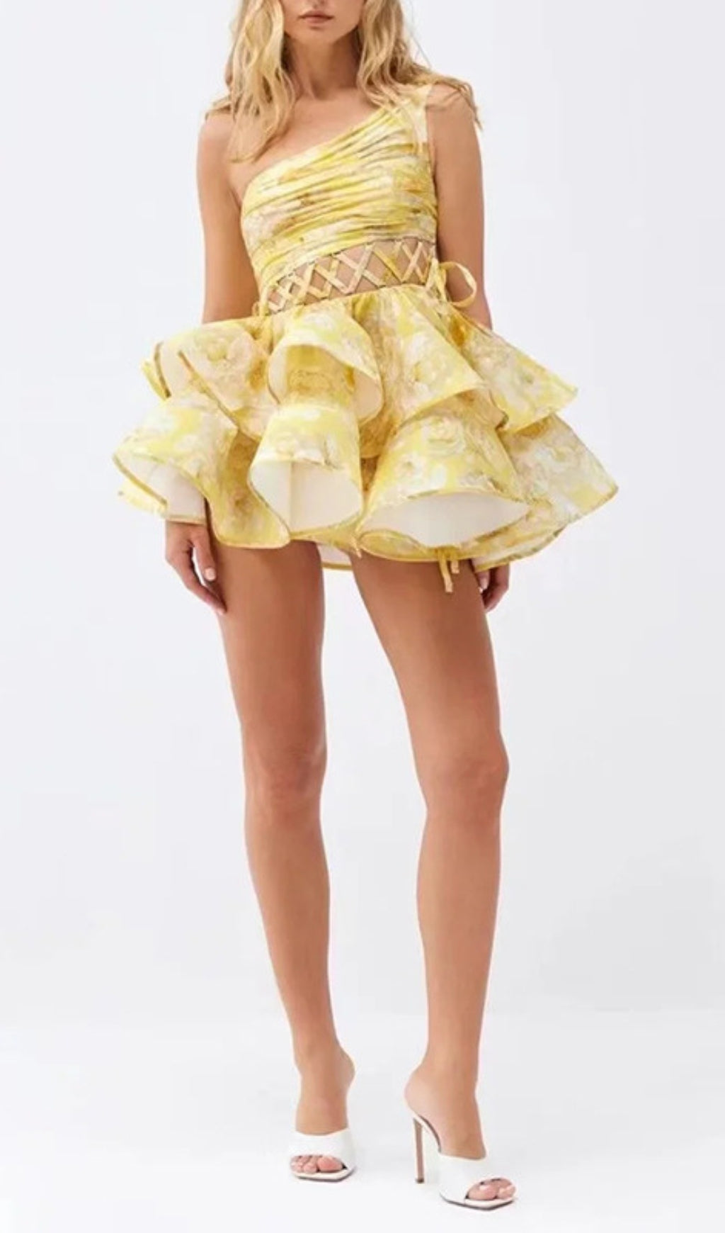 Carlotta Floral Printed One Shoulder Mini Dress