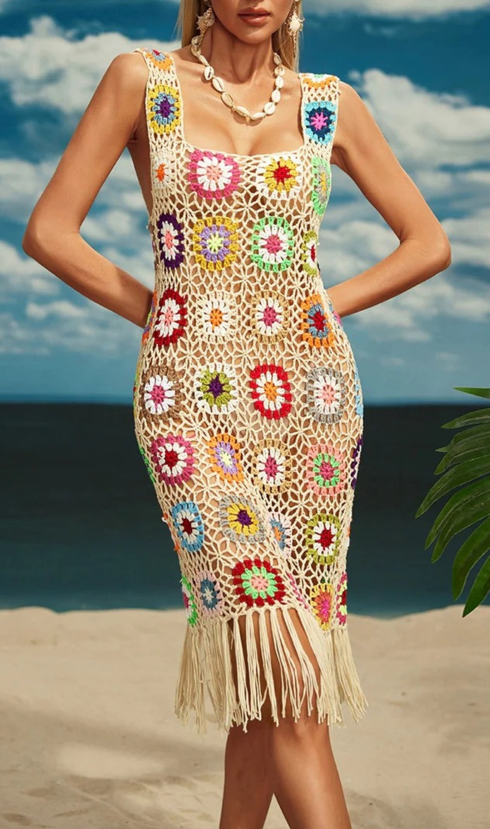 Benita Cutout Fringe Knitted Midi Dress