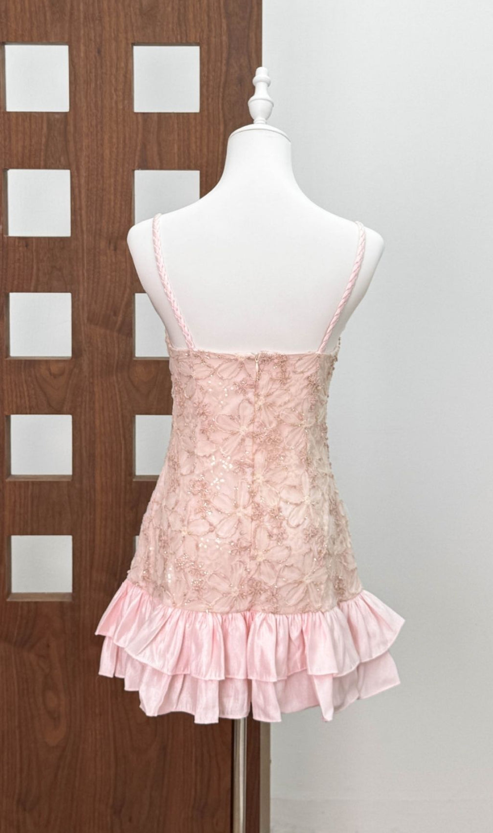 Kåre Dazzling Pink Sequin Floral Mini Dress - Ruffled & Lace-Up Party Style