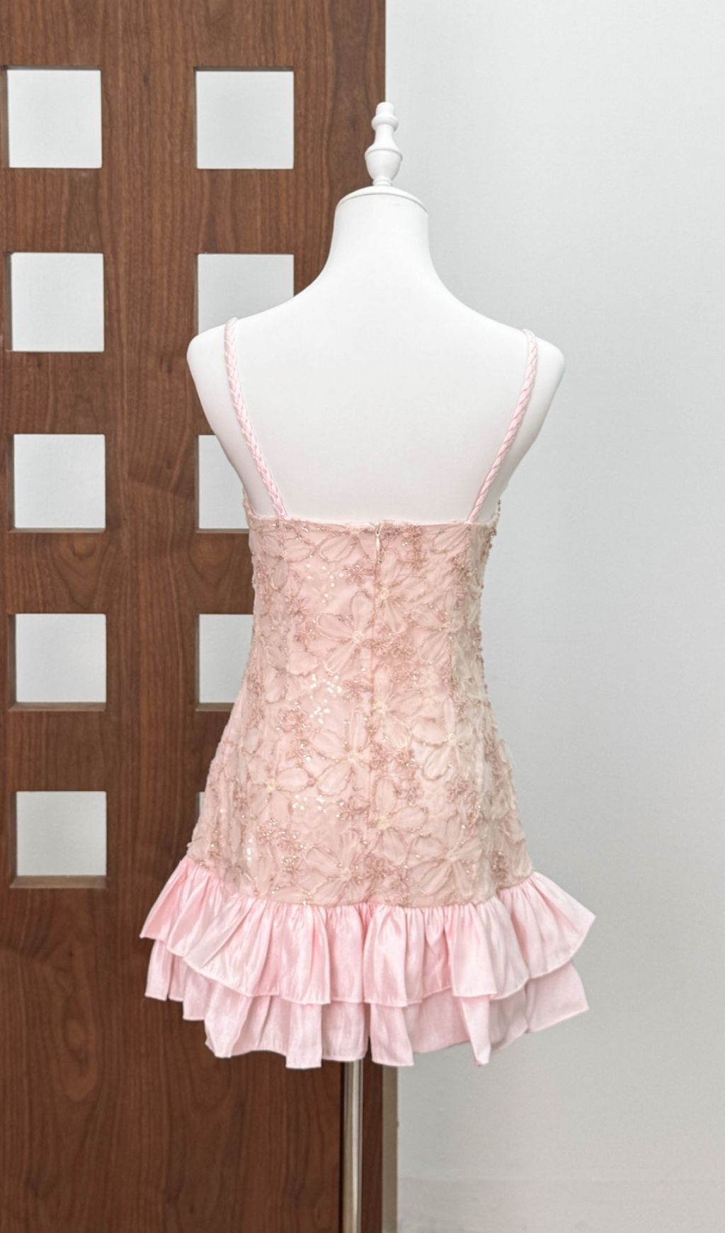 Kåre Dazzling Pink Sequin Floral Mini Dress - Ruffled & Lace-Up Party Style