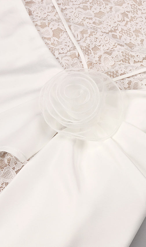 Jazmín Ethereal White Lace & Satin Maxi Dress - Modern Bridal, Gala & Special Occasion Gown